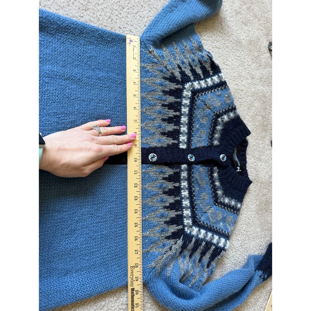 Alpaca Connection Cardigan Sweater Fair Isle Alpaca Blend Blue Medium - Picture 5 of 9